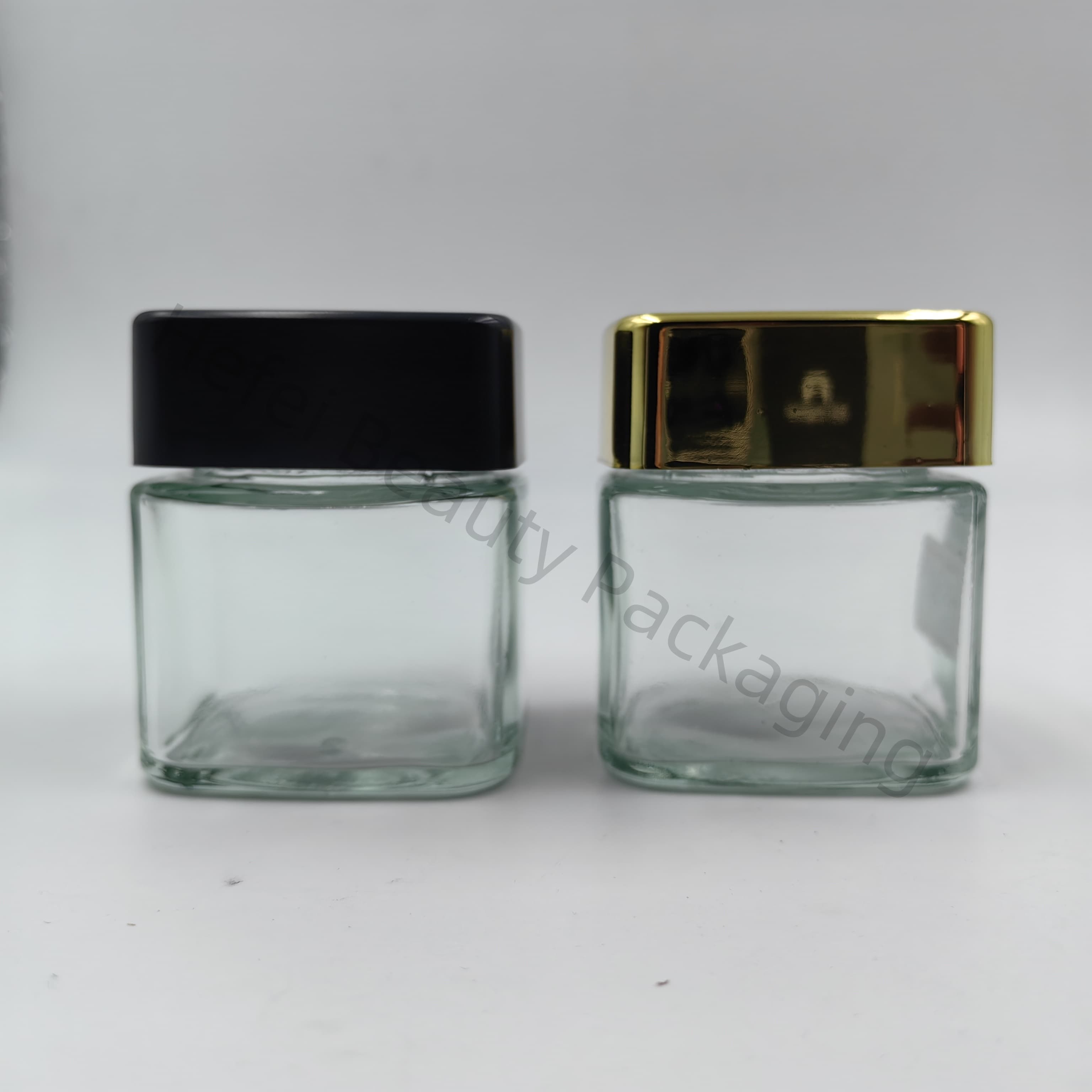 2oz Child Proof Square Glass Jar With Black/Gold CR Cap