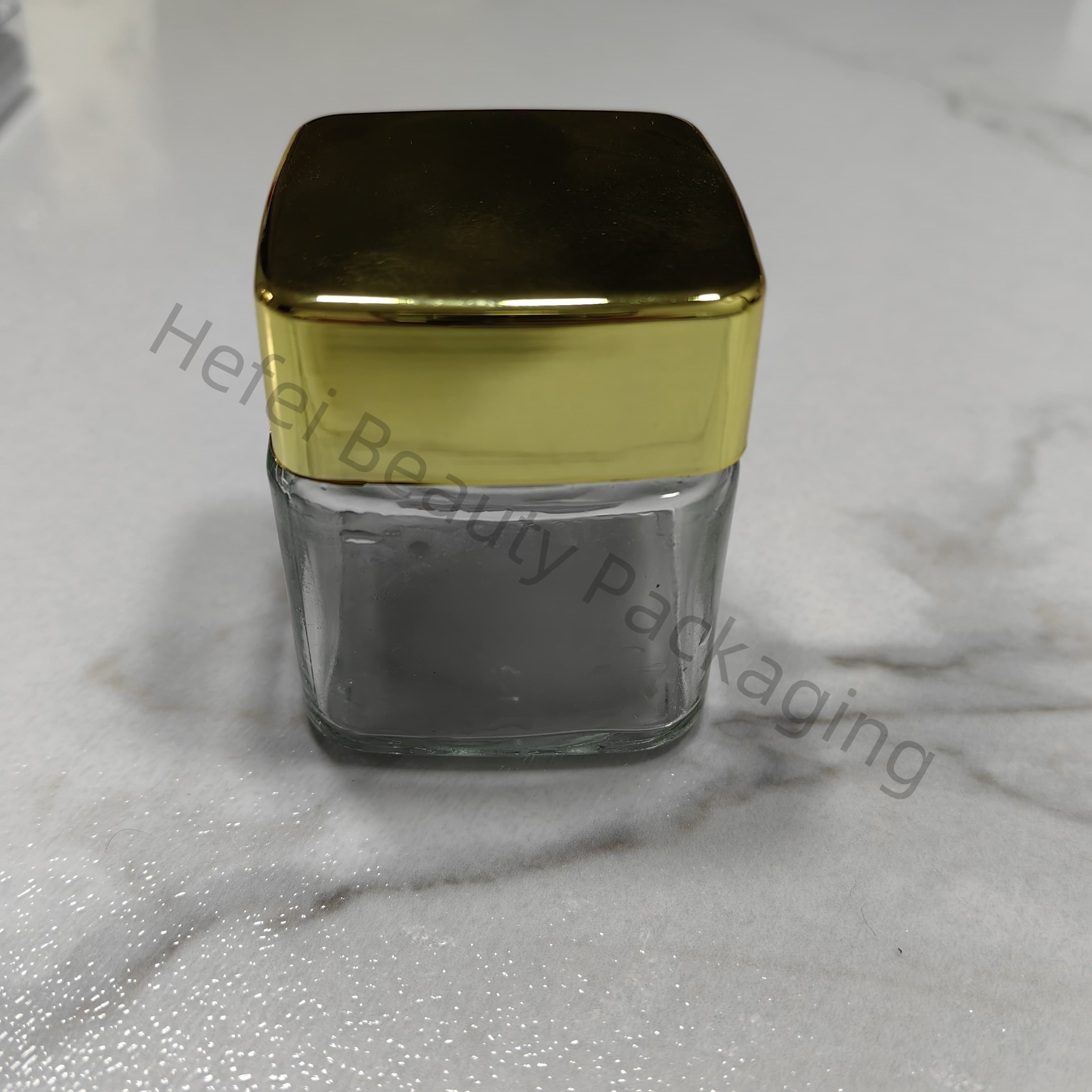 2oz Child Proof Square Flower Stash Glass Jar With Gold Lid